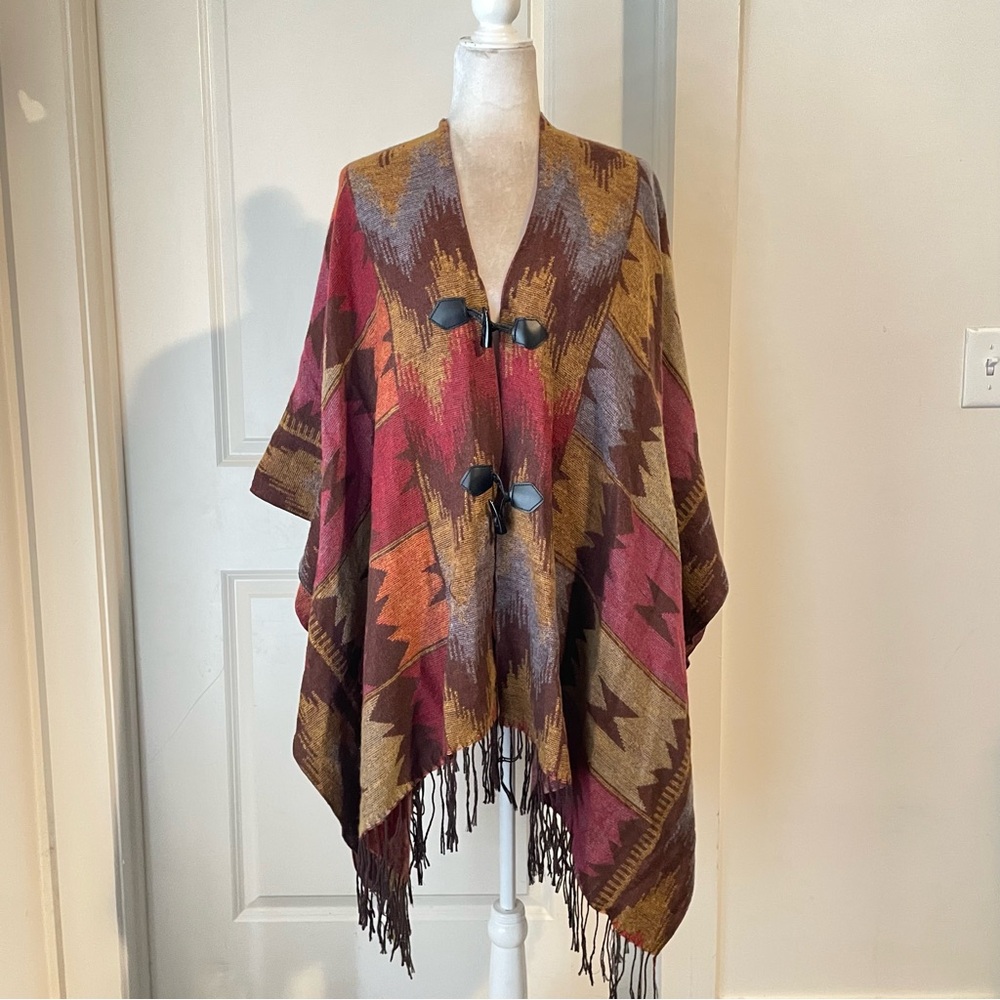 Southwestern Western Patterned Step in Style Poncho Cape S/M